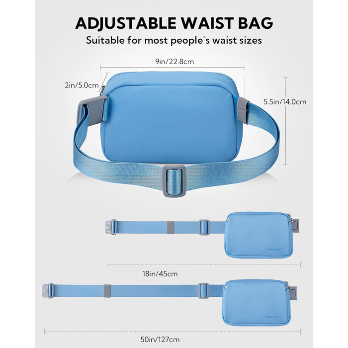 WATERFLY Поясна сумка на пояс для чоловіків та жінок: Стильна нагрудна сумка для спорту та моди, через плече, водонепроникна, маленька сумка на стегно для активного відпочинку, подорожей, походів, фестивалів (Світло-блакитна)