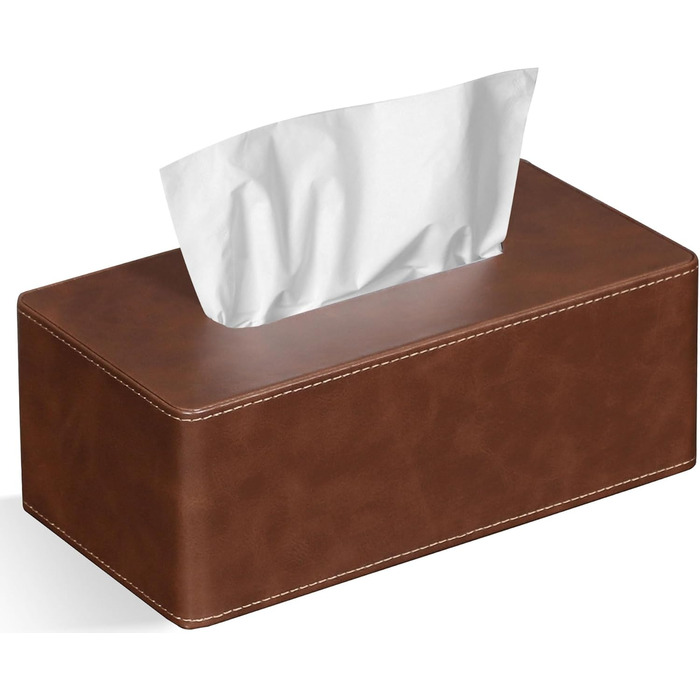 GOLRANLYE Cosmetic Tissue Box, 25×13.5×9.5 cm PU Leather Modern Tissue Box Rectangular for Bathroom Bedroom Dining Room Office and More (Brown)