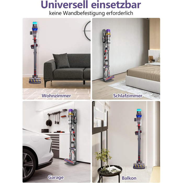 Кріплення та зарядний стан для пилососів Dyson V8–V15 та Gen5 – настінний тримач для акумуляторного пилососа з органайзером для насадок, щіток та кабелю, темно-сірий