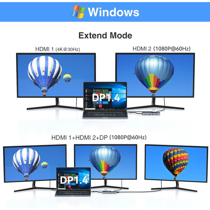 Док-станція USB-C для ноутбука 14-в-1: 2xHDMI 4K, DP, Ethernet, 4xUSB, 100W PD, SD/TF, Audio/Mic. Підтримка Dell, HP, Lenovo та інших ноутбуків.