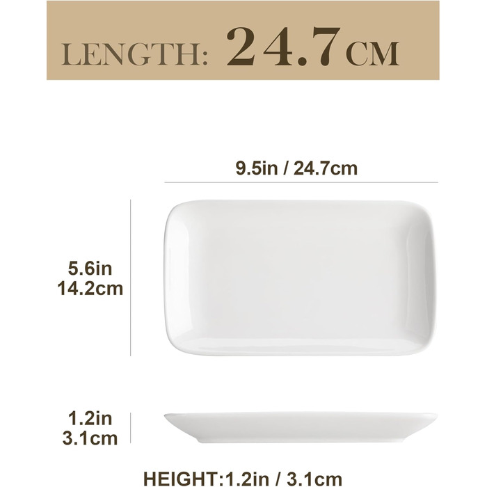 Сервірна таця MALACASA з порцеляни, 6-ти частинний набір, прямокутна, 25 x 14 см, біла. Ідеально для буфетів, суші, тортів та закусок вдома та в ресторані.