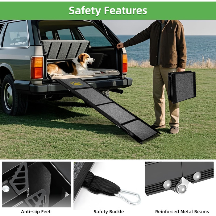 Рампа для собак у машину, розкладна, 170 см, з антиковзким покриттям, для маленьких, середніх та великих собак. Підходить для авто, SUV, вантажівки, дивану та ліжка.