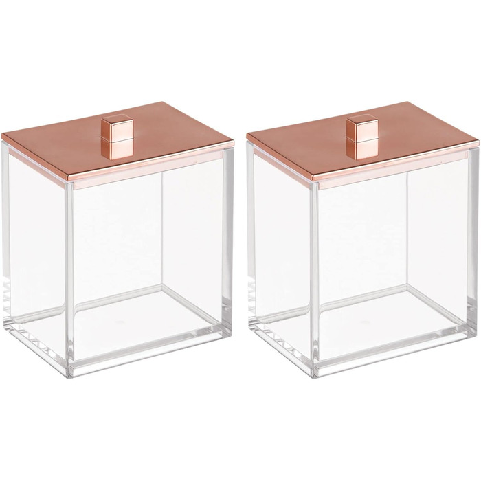 Набір ватних дисків та контейнер для ватних паличок mDesign - сучасне скло для зберігання з кришкою, аксесуар для ванної кімнати, пластик, для косметики та догляду, прозорий/рожеве золото