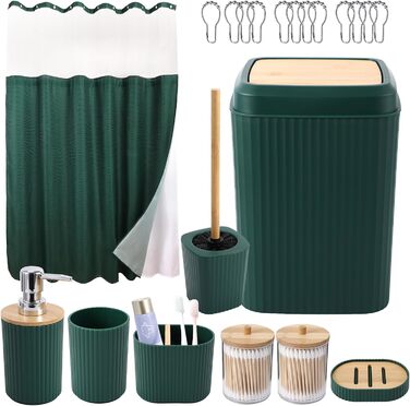 Комплект аксесуарів для ванної кімнати: душовий завіс та килимки (темно-зелений)