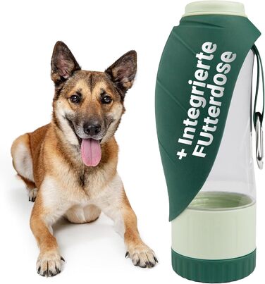 Турбунок для собак Emmi-pet 600 мл з контейнером для корму 150 мл – портативна пляшка для пиття в дорогу для маленьких та великих собак – ідеально підходить для подорожей, походів та активного відпочинку – гігієнічний та легко миється – аксесуари для соба