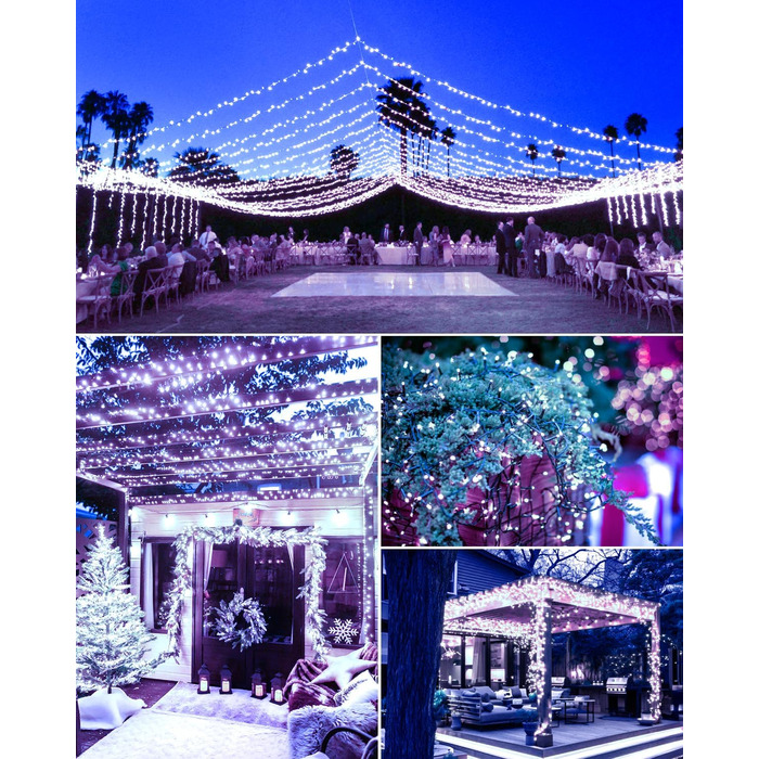 Сонячна гірлянда для зовнішнього використання, 12м, 120 LED, холодне біле світло, 8 режимів. Підходить для декору саду, двору, тераси, весіль. Вологостійка.