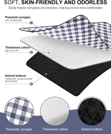 Плед для пікніка LIVEHITOP водонепроникний XXL (200x200 см, бежевий) для пляжу, кемпінгу, парку, BBQ