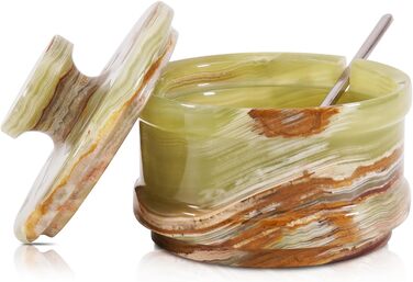 Radical Marble Salt Cellar with Lid, 8.9 cm, Green Onyx, Handcrafted Spice Jar for Kitchen, Ideal Salt Container, Salt and Pepper Holder, and Rock Salt Holder