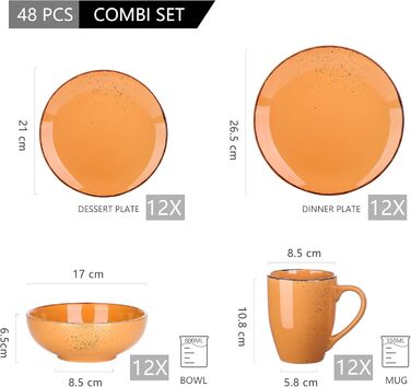 Сервіз Vancasso Serie Navia Teller, 32 елементи, на 8 осіб, сучасний дизайн (Помаранчевий)