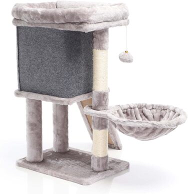 Котячий будиночок-крізьбаум Фудаджо сірого кольору, 71,5 см, з платформою для відпочинку, лежаком, дряпалкою та будиночком для котів