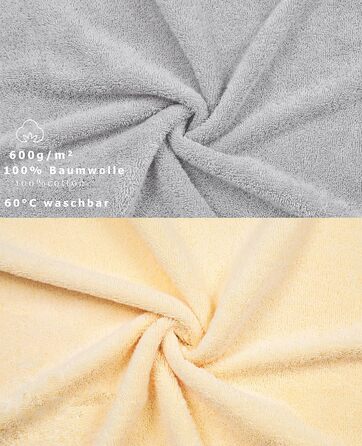 Betz 10-Piece Towel Set Gold Color Beige & Silver Gray, Quality 600 g/m², 2 Shower Towels 70 x 140 cm, 4 Hand Towels 50 x 100 cm, and 4 Washcloths 30 x 30 cm