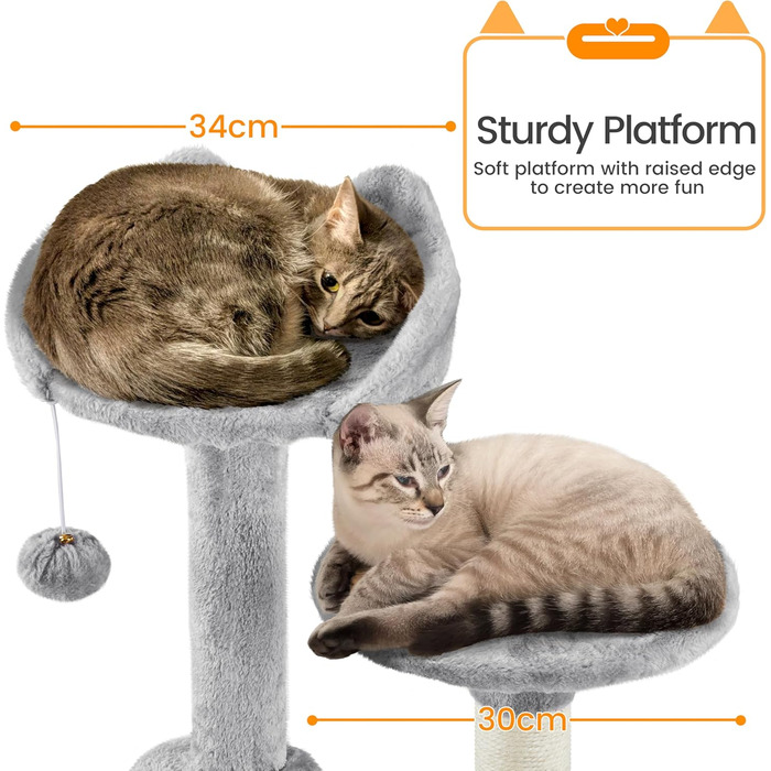 Кігтеточка Yaheetech XXL для котів, 175 см, для 3-4 котів, стабільна, з сизалевими стовпчиками, платформами, гамаком, м'ячиком, сірий колір