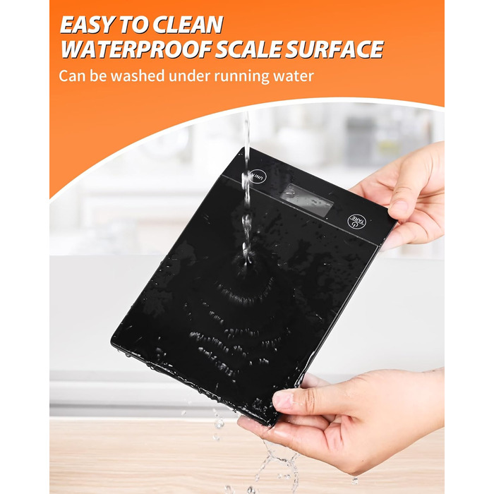 Цифрова кухонна вага з нахиленим дисплеєм, скло, точна 1г, функція тарування, водонепроникна 10кг, сенсорний екран, з батарейками - чорний