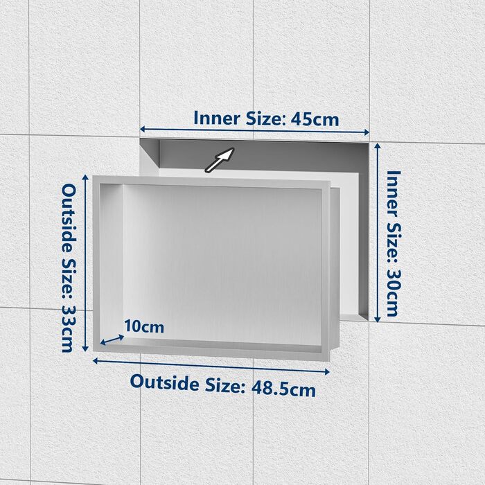 Neodrain Corner Shower Shelf Stainless Steel Shower Shelf Single Shelf Storage for Bathroom 45 x 30 cm, Brushed