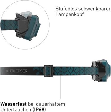 Налобний ліхтар Ledlenser HF4R Core 500 лм, IP68, акумуляторний, водонепроникний, з червоним світлом, для туризму, зелений