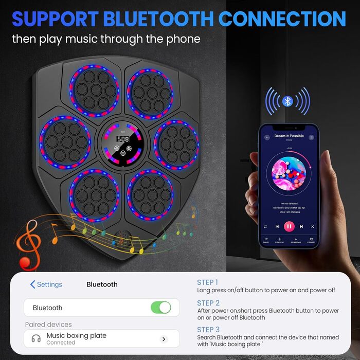 Wall-Mounted Boxing Target Machine with LED Lights & Bluetooth - Adult & Kids Fitness