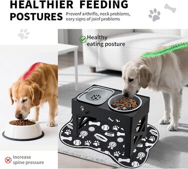 Набір мисок для собак і котів 3-в-1 з регулюванням висоти, антиковзною підстилкою та захистом від розливання (2x1000 мл)