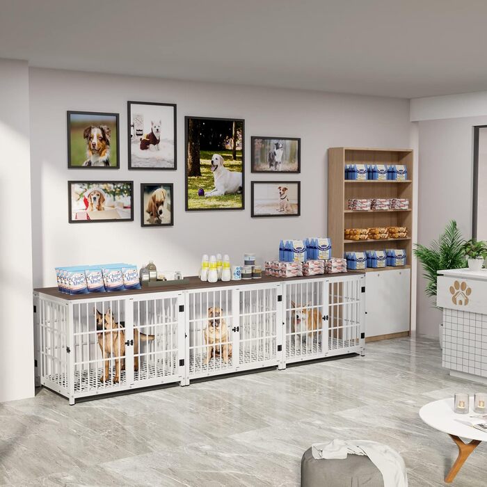 BingoPaw Клітка для собак з дерева, шафка-переноска, білий колір, 91x63x74 см. Знімний піддон, 3 двері, для середніх собак