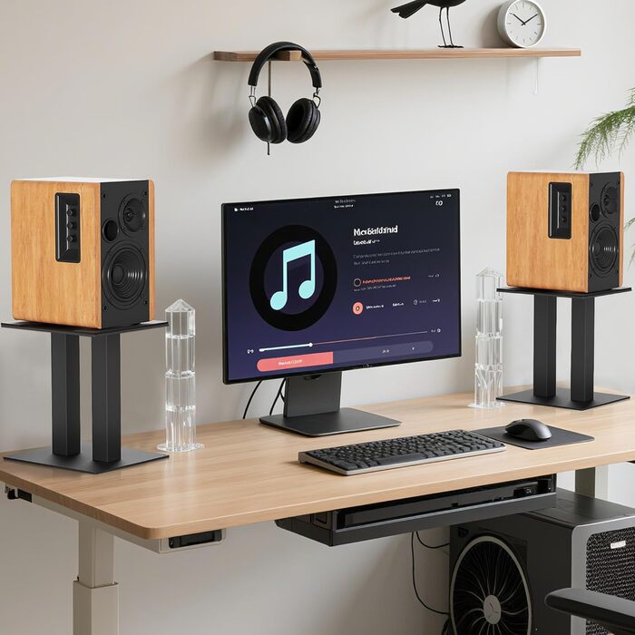 Підставка для аудіо колонки настільна, 25 см, метал, чорна, пара, з антиковзкими гумовими смужками, 21 x 24 x 25 см