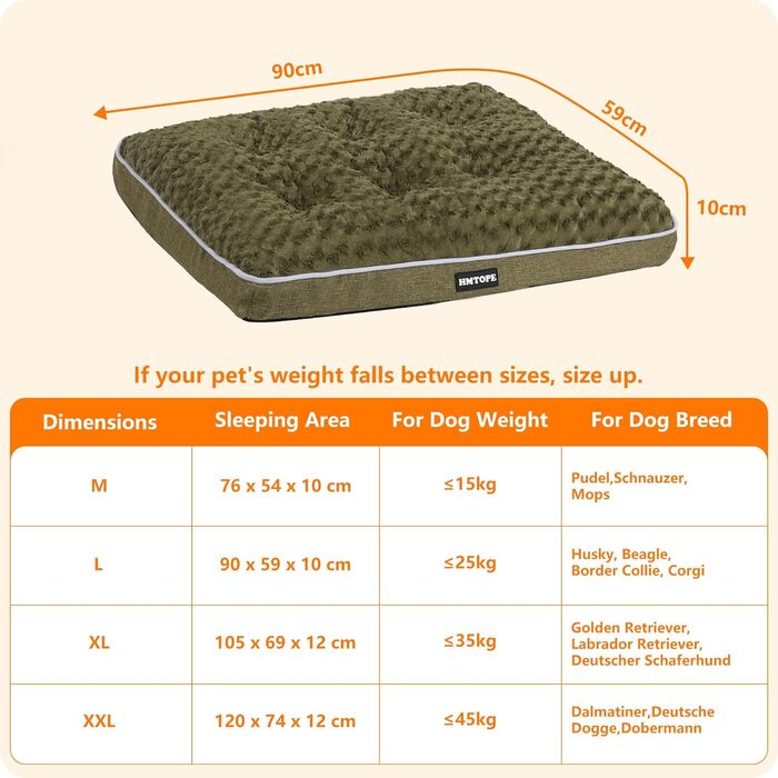 Ортопедичне ліжко для собак, килимок для собак з двошаровим дизайном, миється, знімний кошик для собак, 90 см для маленьких та середніх собак (89 x 59 x 10 см, оливковий)