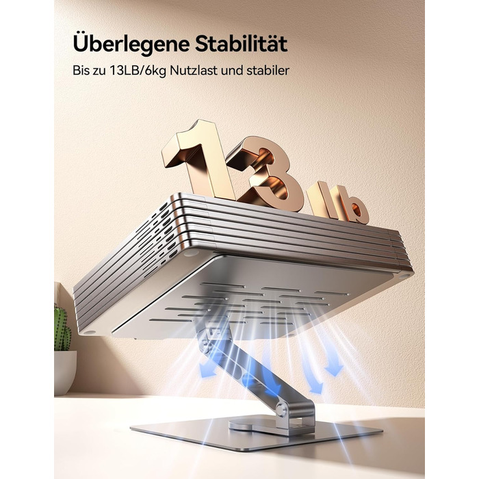 Підставка для ноутбука TECKNET, регульована висота, 360° обертання, складна, для MacBook Air/Pro, до 17