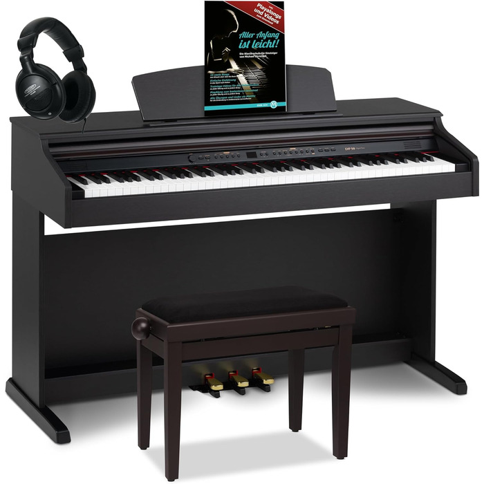 Цифрове піаніно Cantabile DP-50 RH E - 88 клавіш, молоточковий механізм, 14 тембрів, USB, 3 педалі, роз'єми для навушників, підставка, навушники, навчальний курс - корпус з рожевого дерева