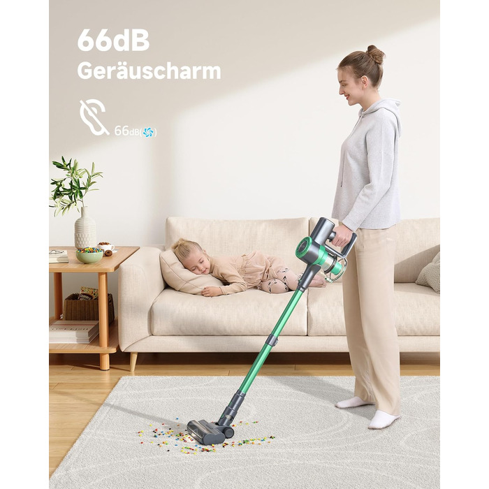 Бездротовий пилосос MIUZZY M241 30000Pa з акумулятором, 50 хв роботи, LED дисплей, для твердих поверхонь, килимів, шерсті тварин, зелений