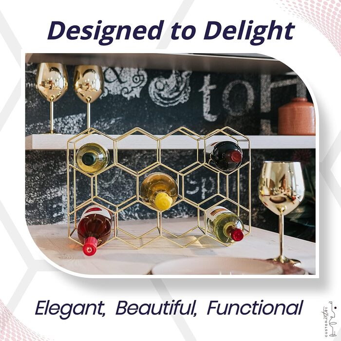 Стелаж для вина Gusto Nostro - металевий, 3-рівневий, на стіл, для 14 пляшок (золотий)