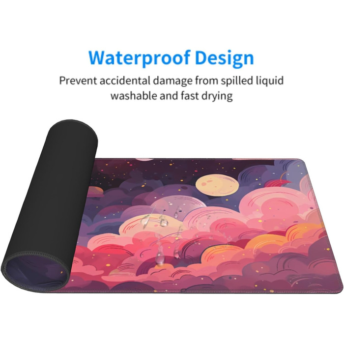 Килимок для миші Japanisches Mauspad, 90 x 40 см, стиль Аніме, дизайн Арт, великий ігровий килимок, для клавіатури та столу, антиковзаюча гумова основа, прошиті краї, для дому та офісу (X-Large, Рожевий, Фіолетовий, Хмара)