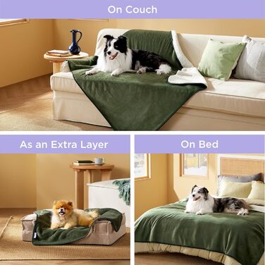 Водонепроникний коврик для собак Lesure, великий розмір 100x120 см, для активного відпочинку, з Sherpa Fleece, для собак та котів, миючий, захист дивану, оливковий