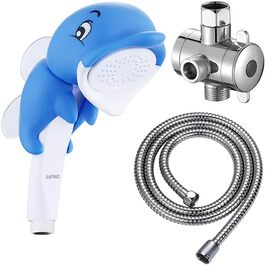 KAIYING Kids Showerheads, Cartoon Water Flow Sprinkler Shower, Shower Attachment for Toddlers, Baby Handheld Shower Head Bathroom Accessories, Kids Shower Attachment (J:Showerhead(Frog)+Hose+Switch Valve) (Dolphin Showerhead Set)