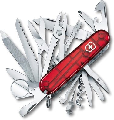 Мультитул Victorinox Swiss Champ: 33 функції, ніж, коркомаг, викрутка (прозорий червоний)