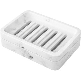 Підставка для мила MoKo Harz з подвійним шаром, швидковисихаюча, знімний контейнер для води, для кухні, ванної кімнати, душу - білий мармур