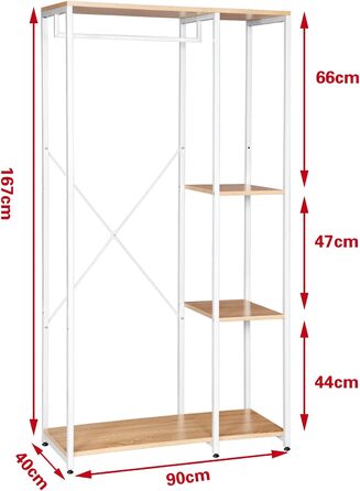 WOLTU Clothes Rack Organizer Coat Rack Laundry Rack Open Wardrobe with 4 Shelves for Bedroom Hallway, Wood and Steel (White + Light Oak)