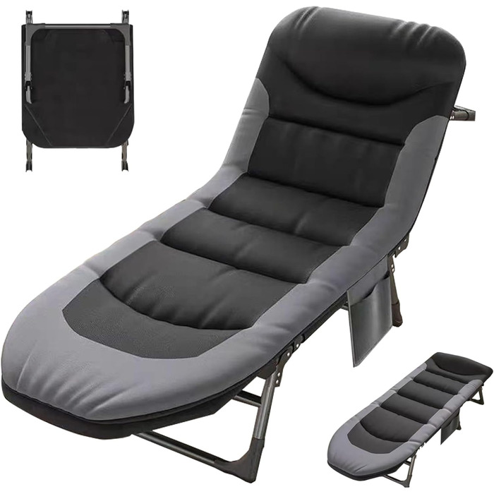 Розкладне ліжко-крісло для кемпінгу та відпочинку: ліжко-крісло, карпове ліжко, гостьове ліжко (чорне)