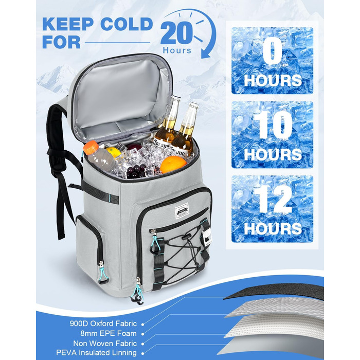 Large Cooler Bag Waterproof Insulated Leakproof Rolltop Cooler Bag Backpack Soft Cooler for Food & Drinks for Beach/Picnic/Camping