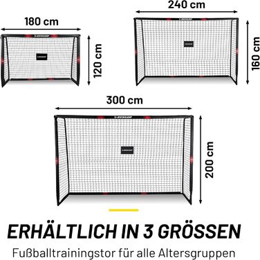 Dunlop Football Goal - Metal Soccer Goal Post - Training Accessory for All Ages - Easy Assembly - 180x120x60cm, 240x160x85cm, 120x300x200cm - Black/Red