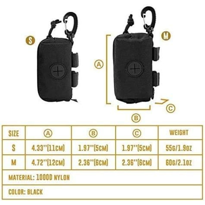 Диспенсер для собачих пакетів OneTigris для прогулянок, з MOLLE-системою та карабіном, тактичний, чорний, маленький