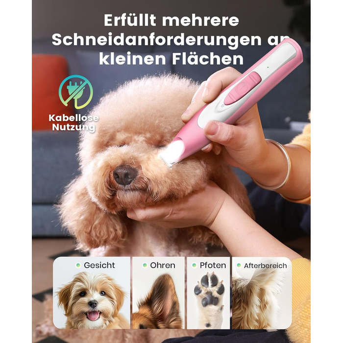 Триммер для собак Oneisall Paw Trim Pro з LED-підсвічуванням, рожевий: безпечна стрижка лап, очей, вух та обличчя