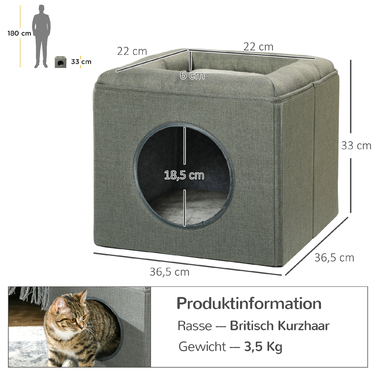 Будинок-ліжко для котів PawHut 2-в-1 з подушкою, 36,5 x 36,5 x 33 см, зелений