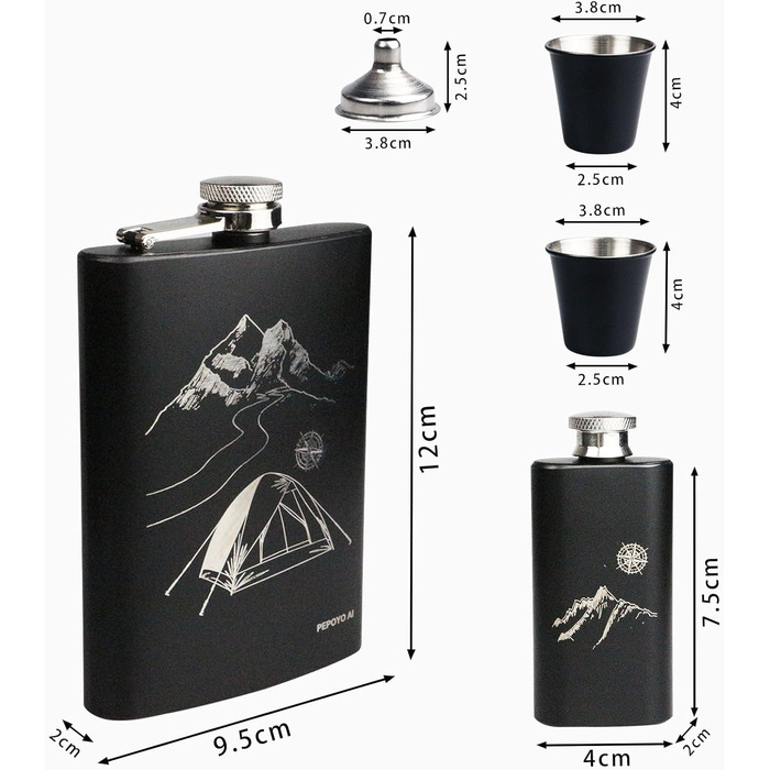 Набір фляг 260мл з нержавіючої сталі: фляга для віскі, міні-фляга, подарунок (зелений, сірий, для активного відпочинку)