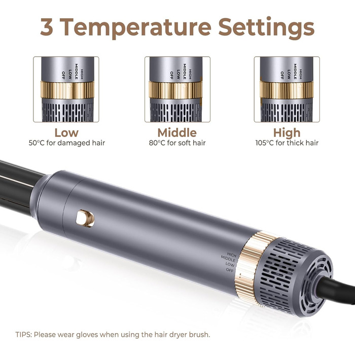 UKLISS Airstyler Pro 7-в-1: професійний фен-щітка з іонізацією, 1400 Вт, для укладання, створення локонів та випрямлення волосся (сірий)