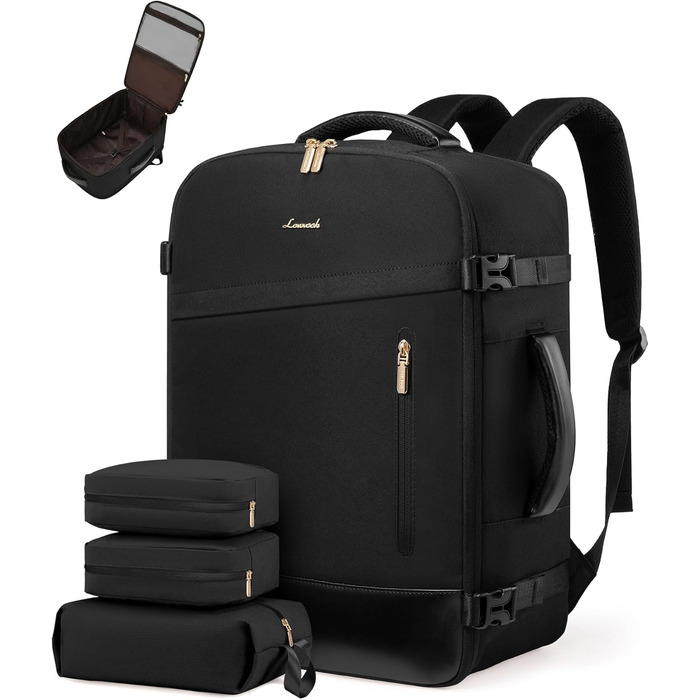 LOVEVOOK Рюкзак ручної об'єм 40L, 45x33x20cm: Рюкзак для подорожей та бізнесу, розширюваний, ручна поклажа, чорний