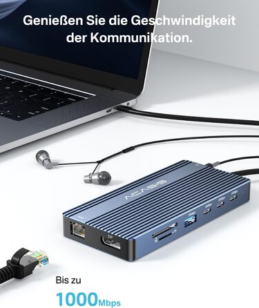 Хаб USB-C ACASIS DS0202 з двома виходами HDMI та DP (4K60Hz), Ethernet, 3 USB, 10Gbps, 100W PD, SD/TF, Audio, для MacBook/Dell/HP/Lenovo