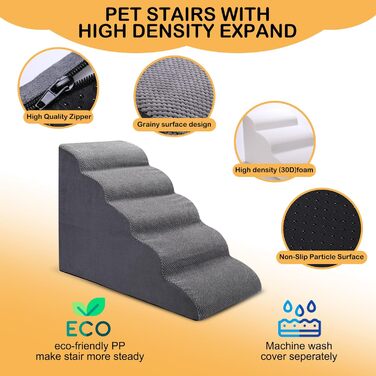 Сходинки для собак CiWiVOKi: 5-рівнева рамка для маленьких собак, котів, для диванів та ліжок, сірі, протиковзкі