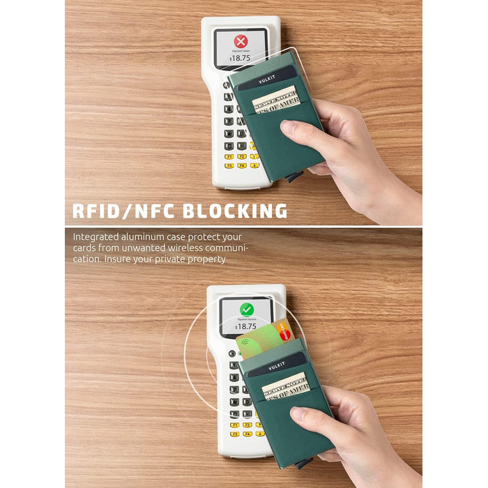 Чоловіче картхолдер VULKIT з RFID NFC захистом: компактний гаманець для 5-7 карт та грошей (Місячний зелений)