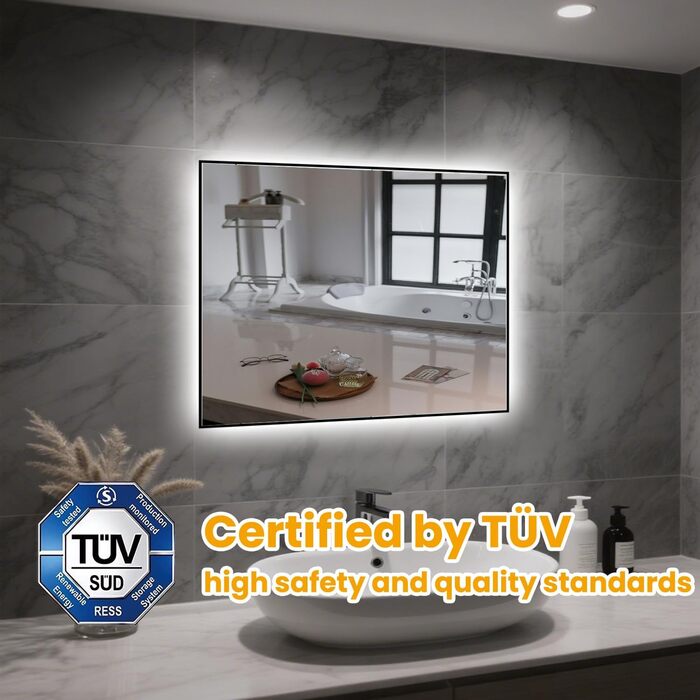 LED дзеркало для ванної кімнати 45x65 см з підсвічуванням, IP54, 6500K, прямокутне, енергозберігаюче, біле