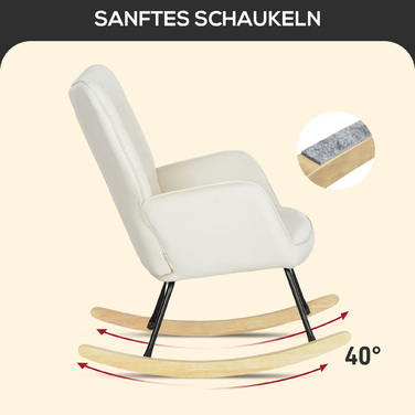 HOMCOM Rocking Chair, Rocking Armchair with Velvet Look, Armrests, Chair with Wooden Sleigh Runners, Relaxing Chair for Living Room, Bedroom, Beige | Aosom