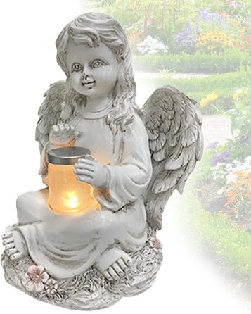Tuzsocr Angel Garden Figurines Solar Stake Lights for Outdoors, Weatherproof Grave Decorations for Cemetery Outdoor Garden Decor