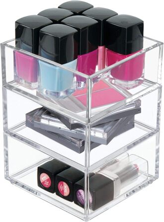 iDesign Drawer Organizer Box for Bathroom or Kitchen, Very Small Drawer Organizer in BPA-Free Plastic, Stackable Makeup Storage for Cosmetics, Transparent (Pack of 2)
